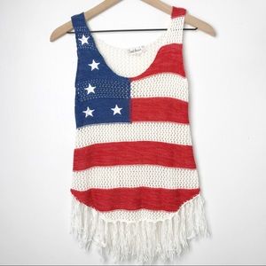 Crochet Tassel American Flag USA Tank Top Sm